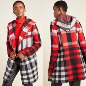 Anthropologie Field Flower Cressida Wool Sweater Coat, XS Plaid Jacket
